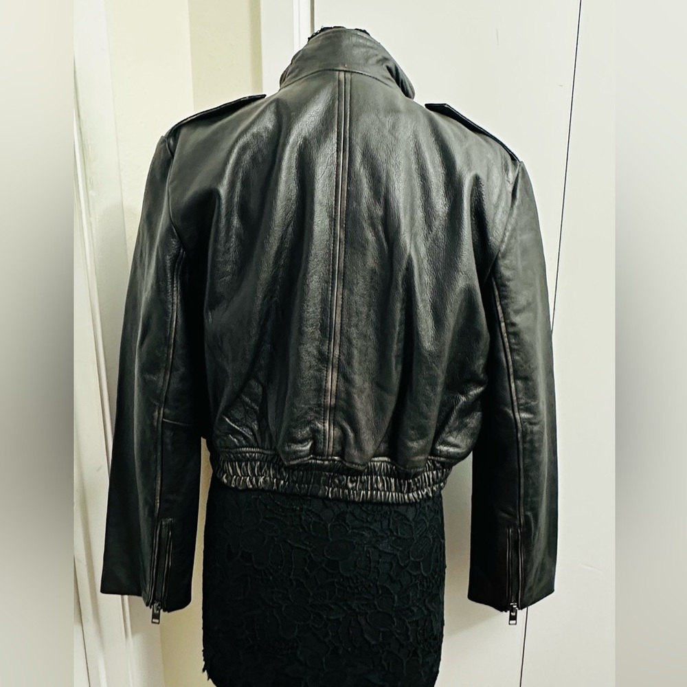 ZARA Black Leather Distressed Biker Jacket - Picture 5 of 16